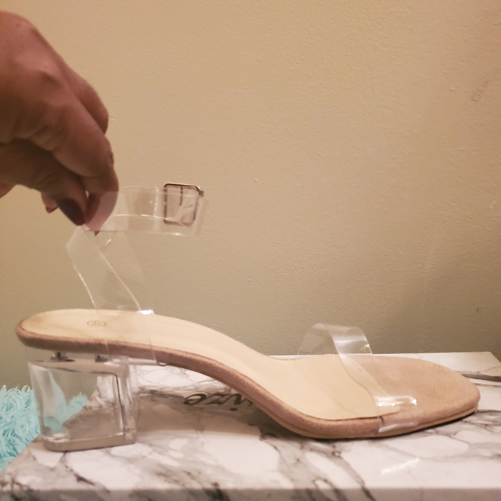 Clear block heeled sandals